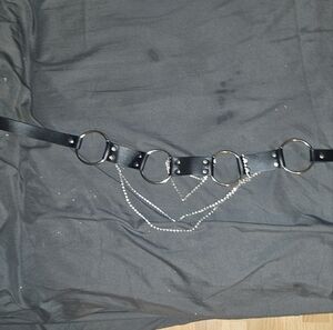 Black Leather Belt with Silver Chains
